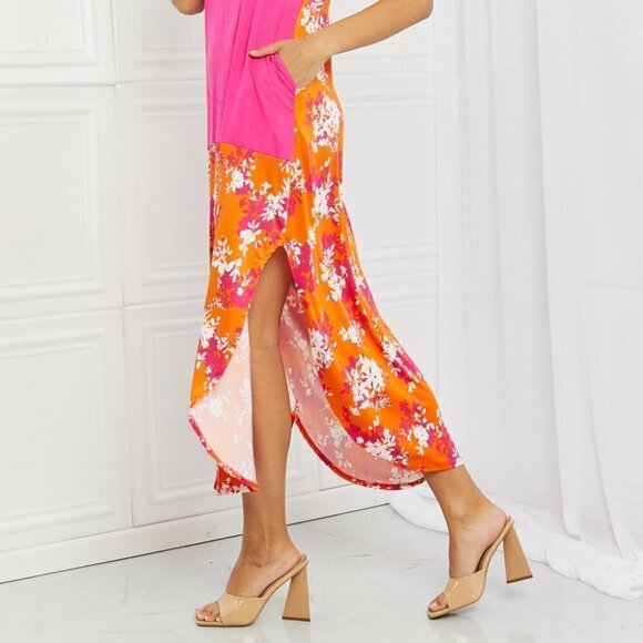 Brand New Celeste Ivory Fuchsia Color Block Maxi T-Shirt Dress XL - Picture 13 of 14